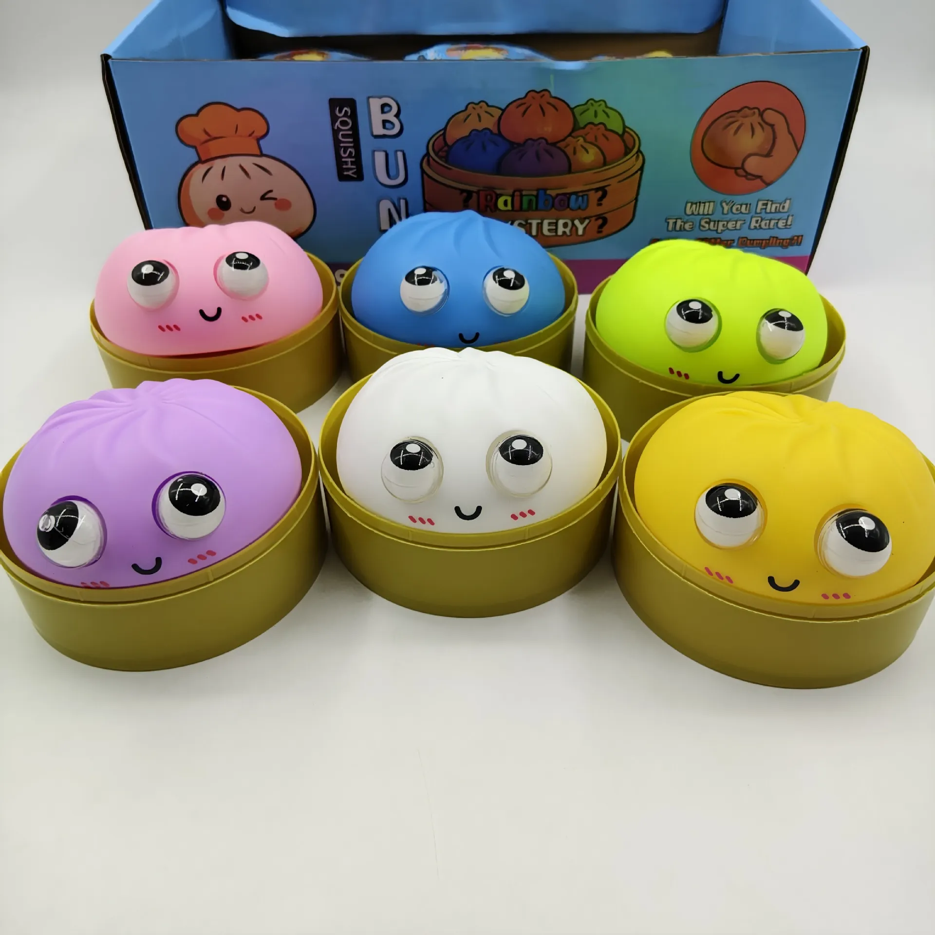 Juguete Squishy de Bollo de Expresión de Ojos Grandes Simulación Vaporera TPR Alivio del Estrés Juguete de Apretón Regalo