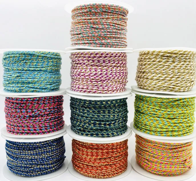 Cordón de Algodón Mezclado con Hilo Metálico Hilo Trenzado Multicolor Para Artesanía DIY Fabricación de Joyas Cordón Tejido a Mano