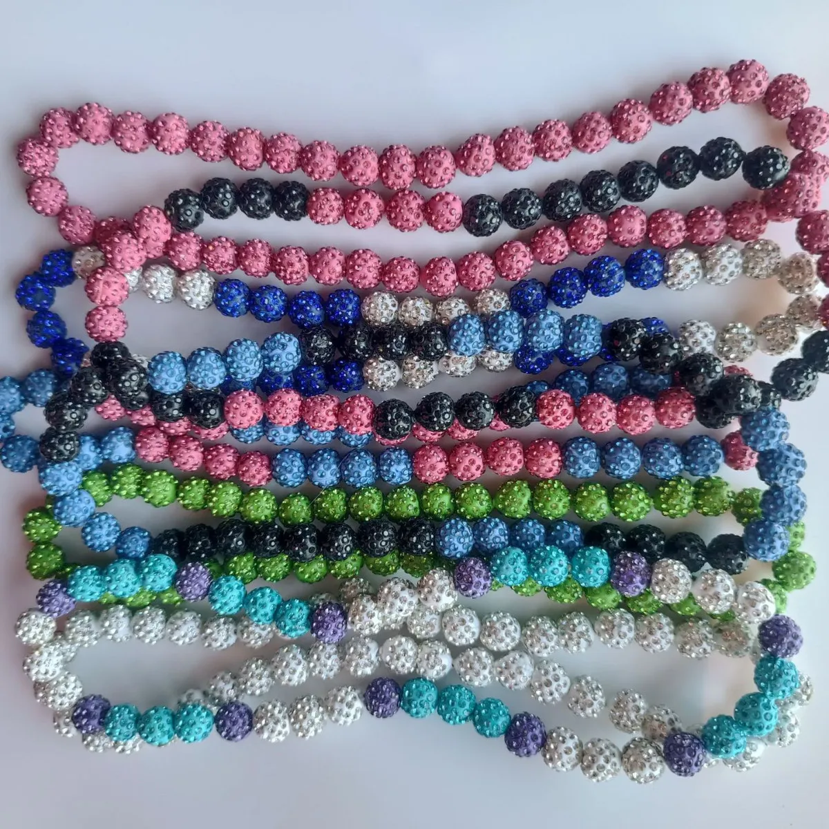 Shamballa Style Beaded Necklace Polymer Clay Rhinestone Disco Ball Beads Colorful Elastic Strand Fashion Jewelry For Women Men