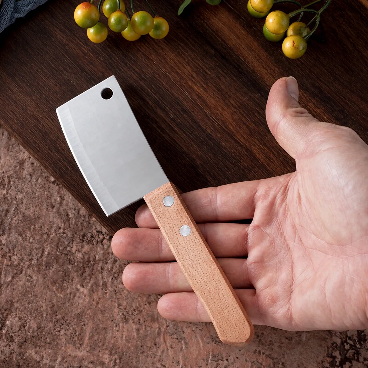 Mini Stainless Steel Fruit Knife Wooden Handle Cute Portable Unboxing Knife Butter Cake Small Cleaver Kitchen Tool