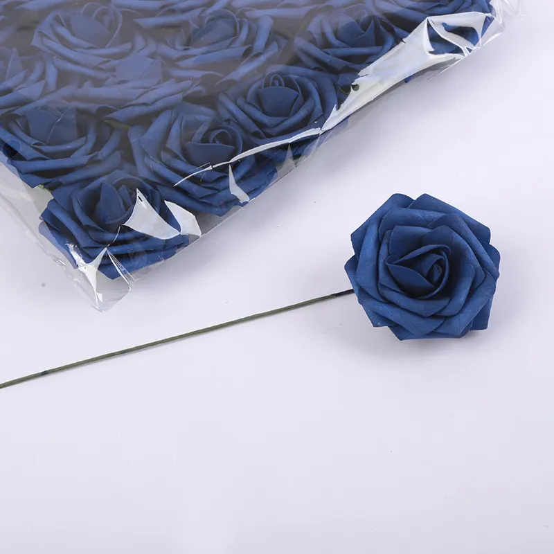 Artificial Rose Flower Heads with Stem PE Foam Fake Flowers for Wedding Party Bouquet Craft DIY Floral Home Decoration