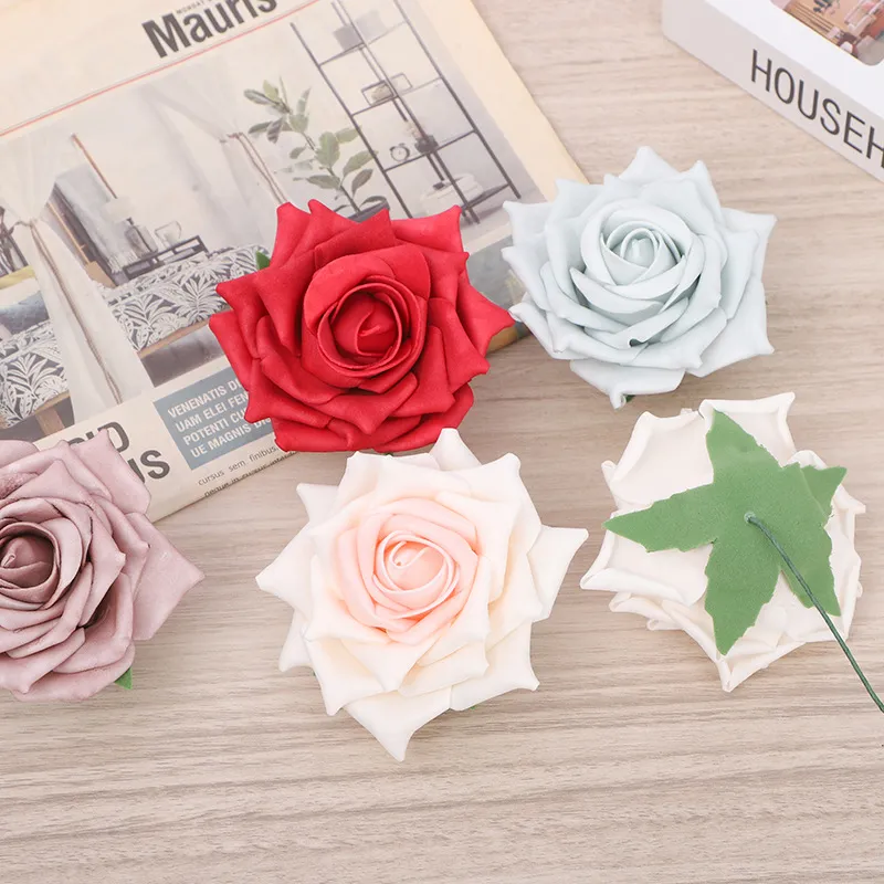 Kunststof PE Schuim Roos Bloemhoofdjes Gerolde Rand DIY Nep Bloemen Voor Huwelijksfeest Huisdecoratie Geschenkdoos Verpakking