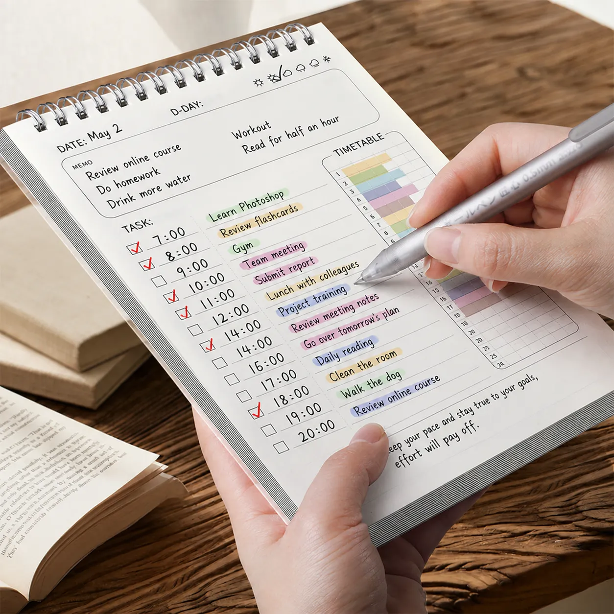 Daily Planner Notebook Time Management Schedule Book Spiral Bound Business Office School Journal