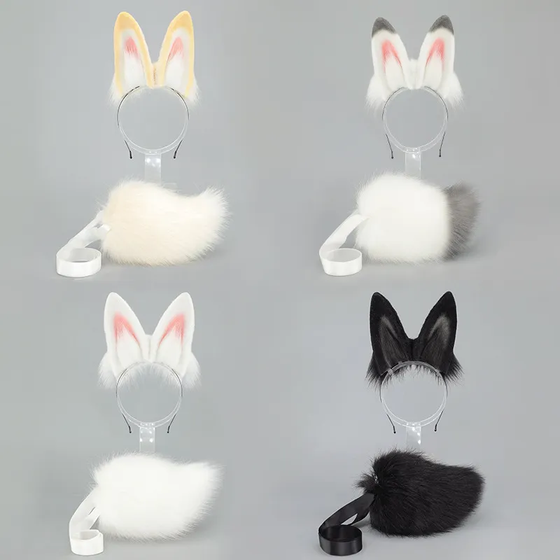 Anime Cosplay Cute Rabbit Ears Headband And Plush Tail Set Halloween Stage Performance Animal Costume Accessories