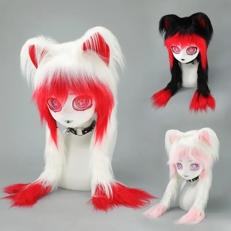 Furry Cosplay Dieren Hoofd Masker Schattige Pluche Kattenoren Lange Vlchten Hoofdtooi Anime Comic Con Kostuum Feest Rekwisieten