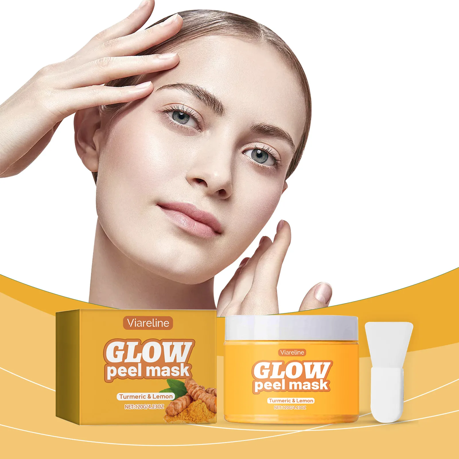 Mascarilla Facial Peel-Off de Cúrcuma Limpieza Profunda Exfoliante Purificante Hidratante Mascarilla con Pincel
