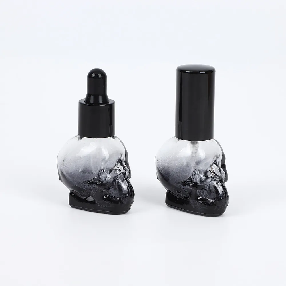 Flacone Di Profumo In Vetro A Forma Di Teschio Portatile Nero Sfumato Contagocce Di Olio Essenziale E Pompa Spray Bottiglia Vuota Viaggio