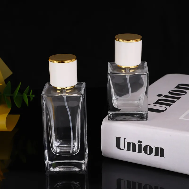 Verdickte Glas Parfumflasche Nachfüllbare Leere Kosmetik Sprühflasche Tragbarer Quadratischer Duftbehälter Mit Weißem Deckel