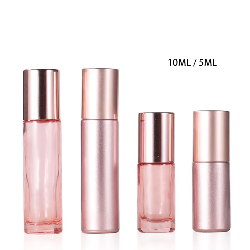 Rose Gold Glass Roller Bottle For Essential Oil Perfume And Lip Oil Portable Travel Refillable Cosmetic Bottle