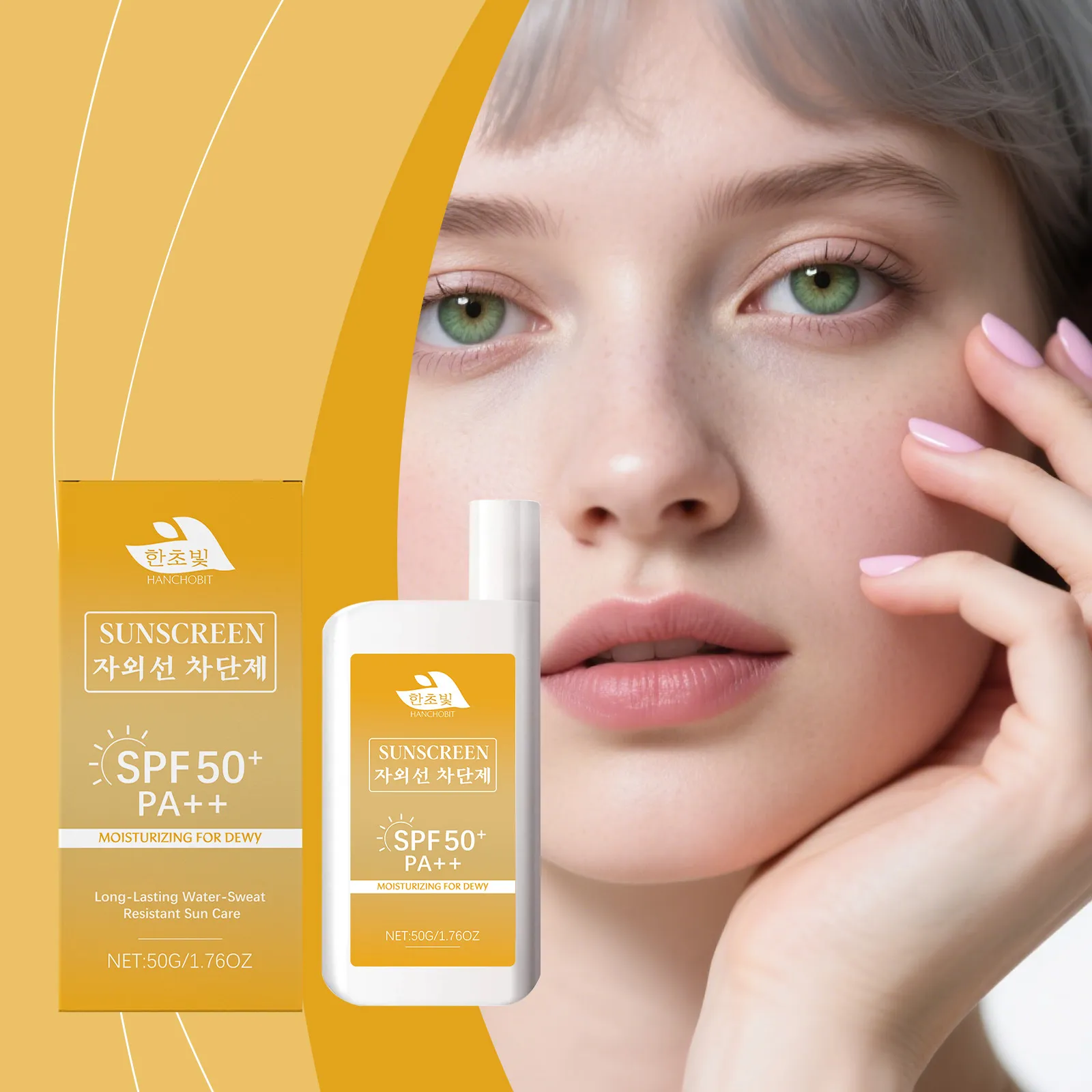 HANCHOBIT Crema Solare Idratante Rinfrescante SPF 50+ PA++ Impermeabile Protezione UV Lunga Durata Schermo Solare Viso
