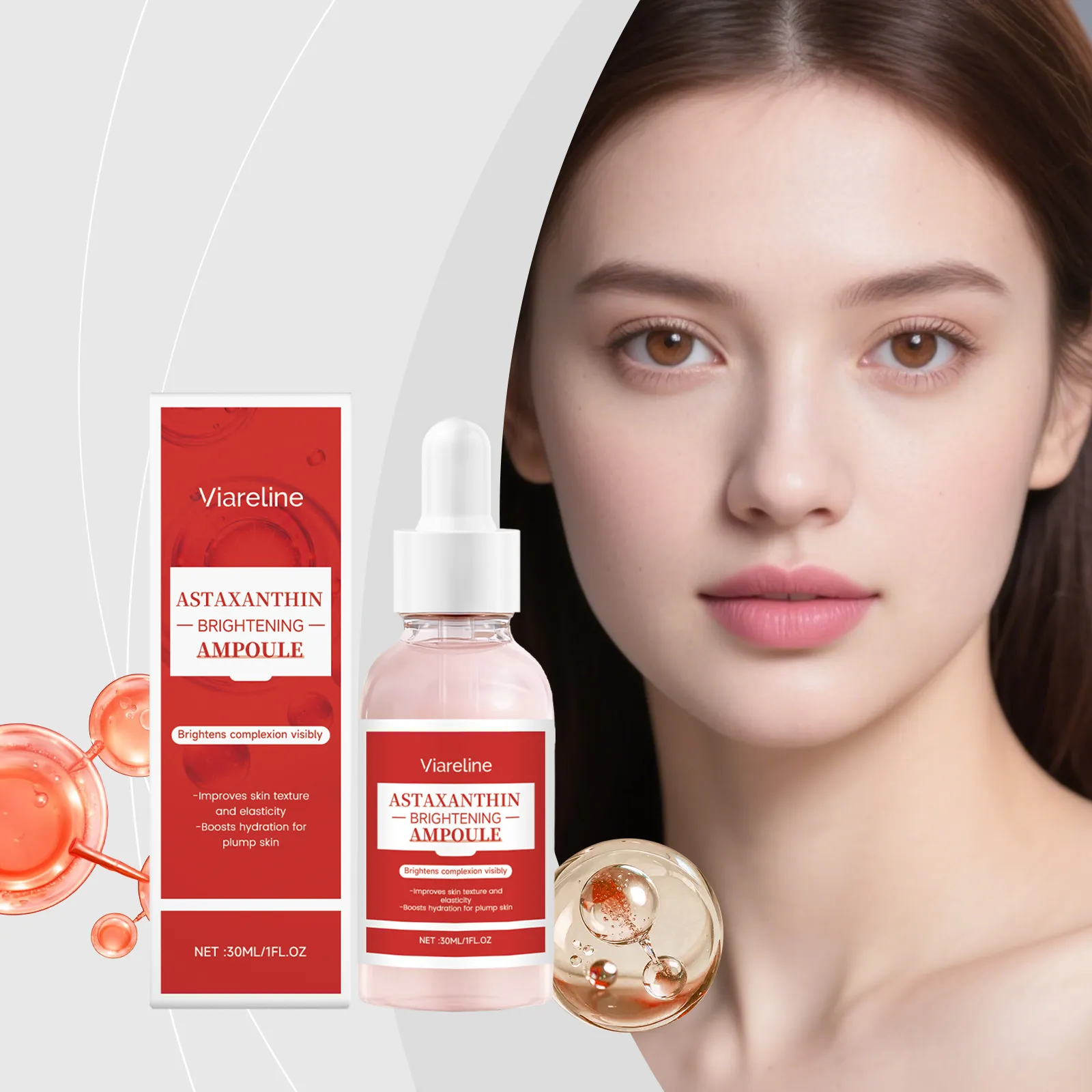 Siero Viso Illuminante all'Astaxantina Trattamento Idratante Profondo Anti-Etá Essenza Cura Pelle Flacone Contagocce
