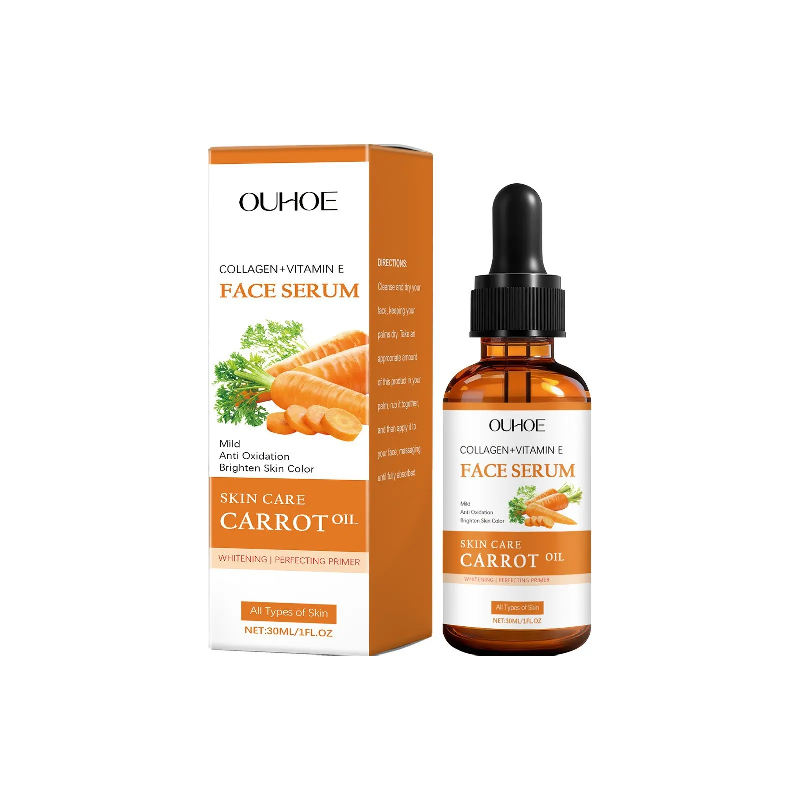 Siero Viso alla Carota OUHOE Idratazione Profonda Idratante Antietà Essenza Viso Cura della Pelle Liquido Con Contagocce