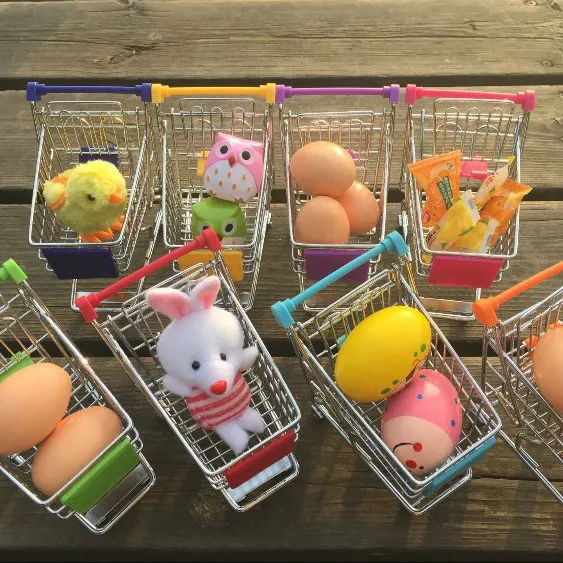 Mini Winkelwagen Supermarkt Trolley Desktop Opbergmand Creatief Servies Make-up Spons Houder Metalen Speelgoed