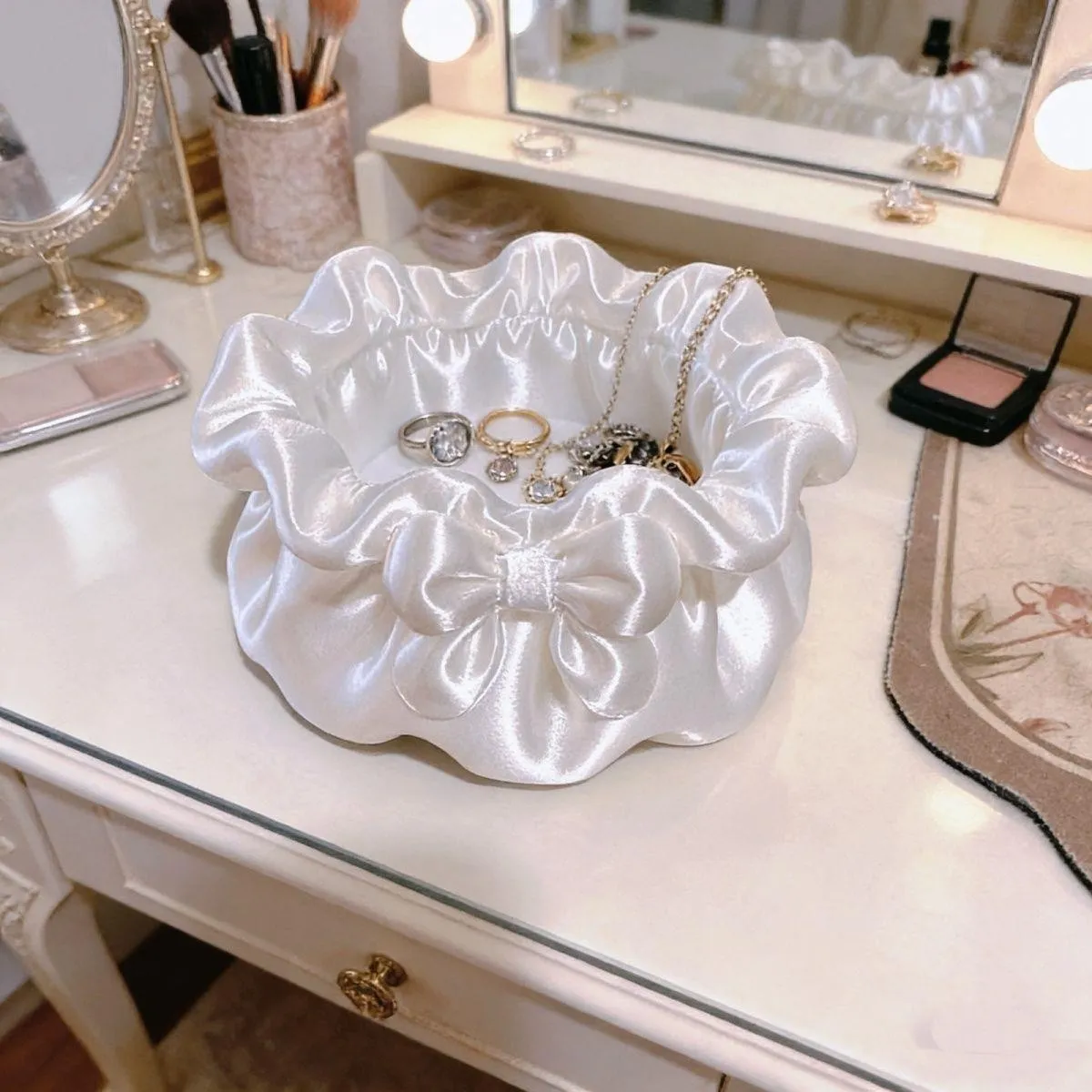 PET Strik Bloemen Desktop Opslagdoos Schattige Sieraden Organizer Make-up Borstel Opslag Kom Huis Bureau Decor Cadeau