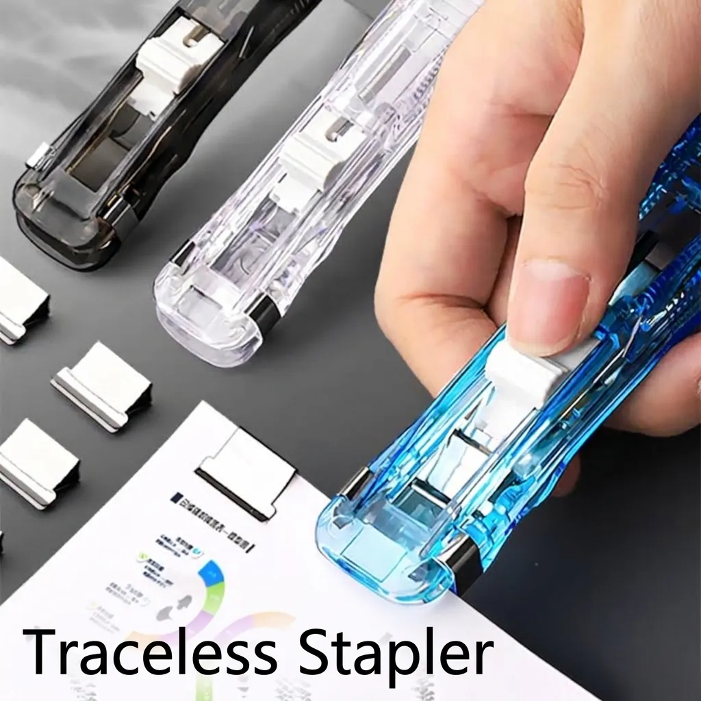 Handheld Clam Clip Dispenser Handheld Paper Binder Stapler No Damage Fast Binding Transparent Clip Dispenser With Refill Metal Clips Office School Stationery Supplies