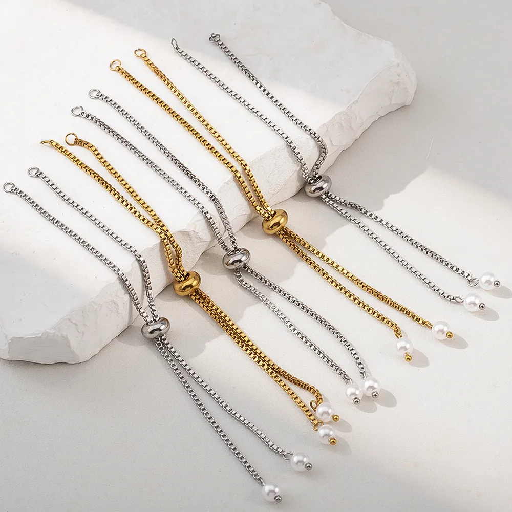 304 Roestvrij Staal Verstelbare Glijdende Kraal Doosketting Kunstparel Verlengketting Voor DIY Sieraden Armband Maken Benodigdheden