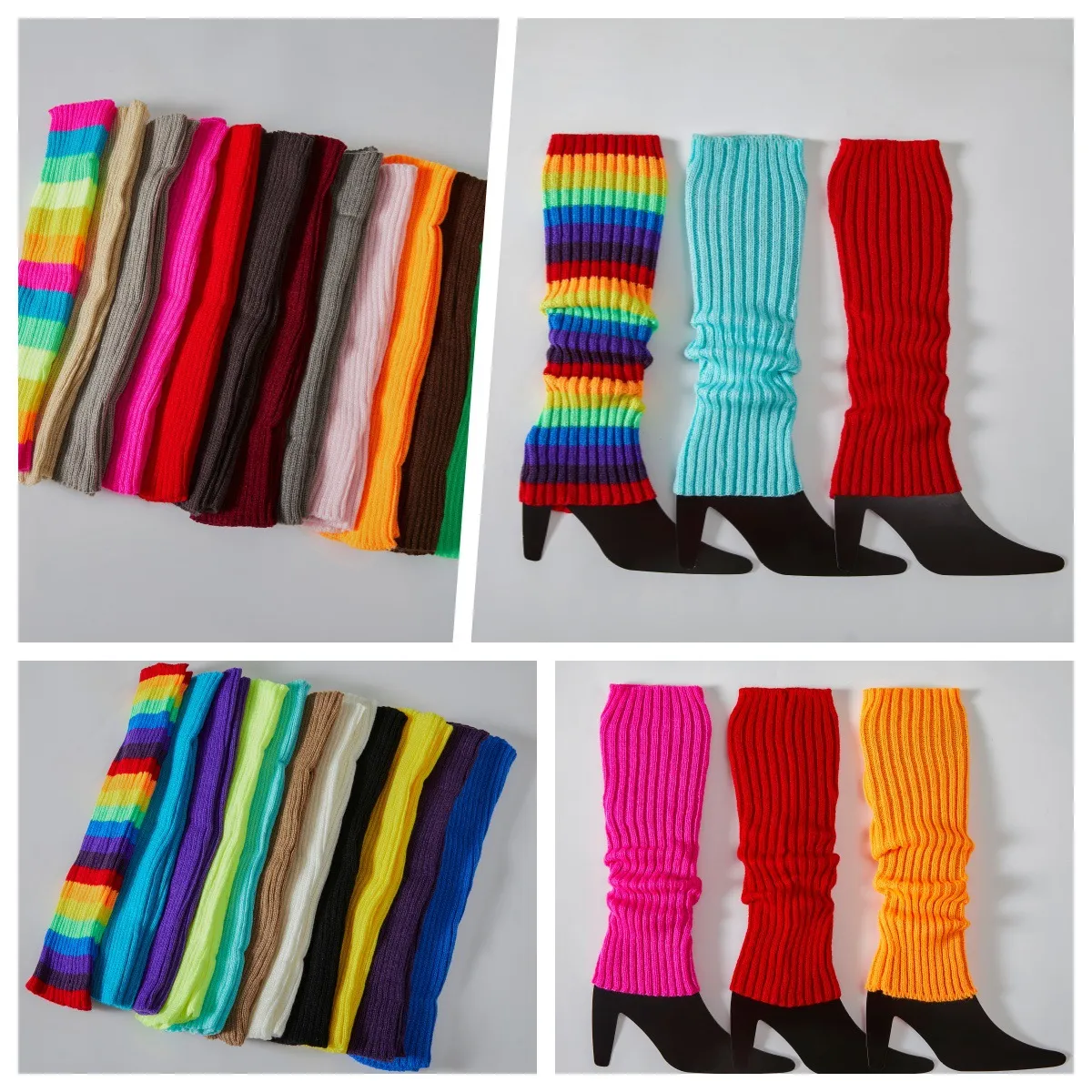 Damen Winter Warm Strick Stulpen Slouchy Boot Cuffs Einfarbig Gerippt Lange Socken Mode Strickwaren Zubehör
