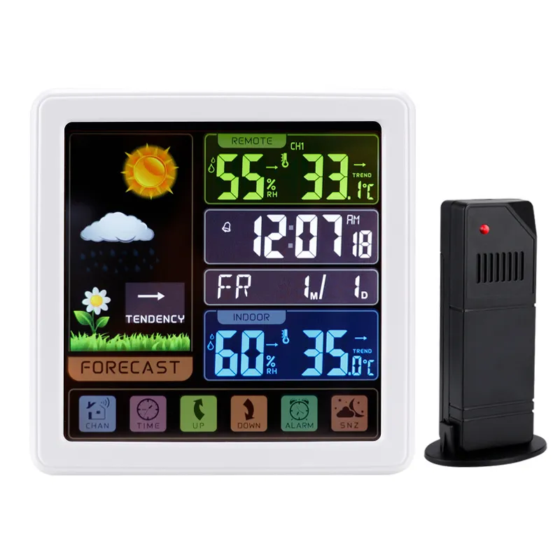 Multifunctional Wireless Weather Clock Color Screen Indoor Outdoor Thermometer Hygrometer Backlit Weather Forecast Clock