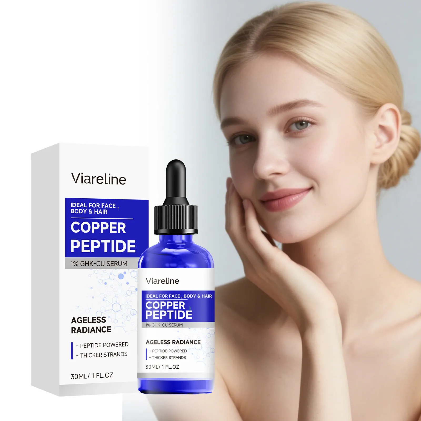 Siero Viso al Peptide di Rame Idratante Antietá Liquido per la Cura della Pelle con Flacone Contagocce in Vetro