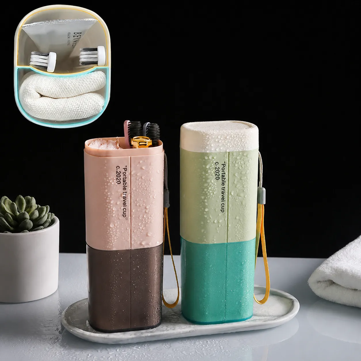 Plastic Travel Wash Cup Multifunctional Portable Toothbrush Toothpaste Holder Dry Wet Separation Case For Outdoor