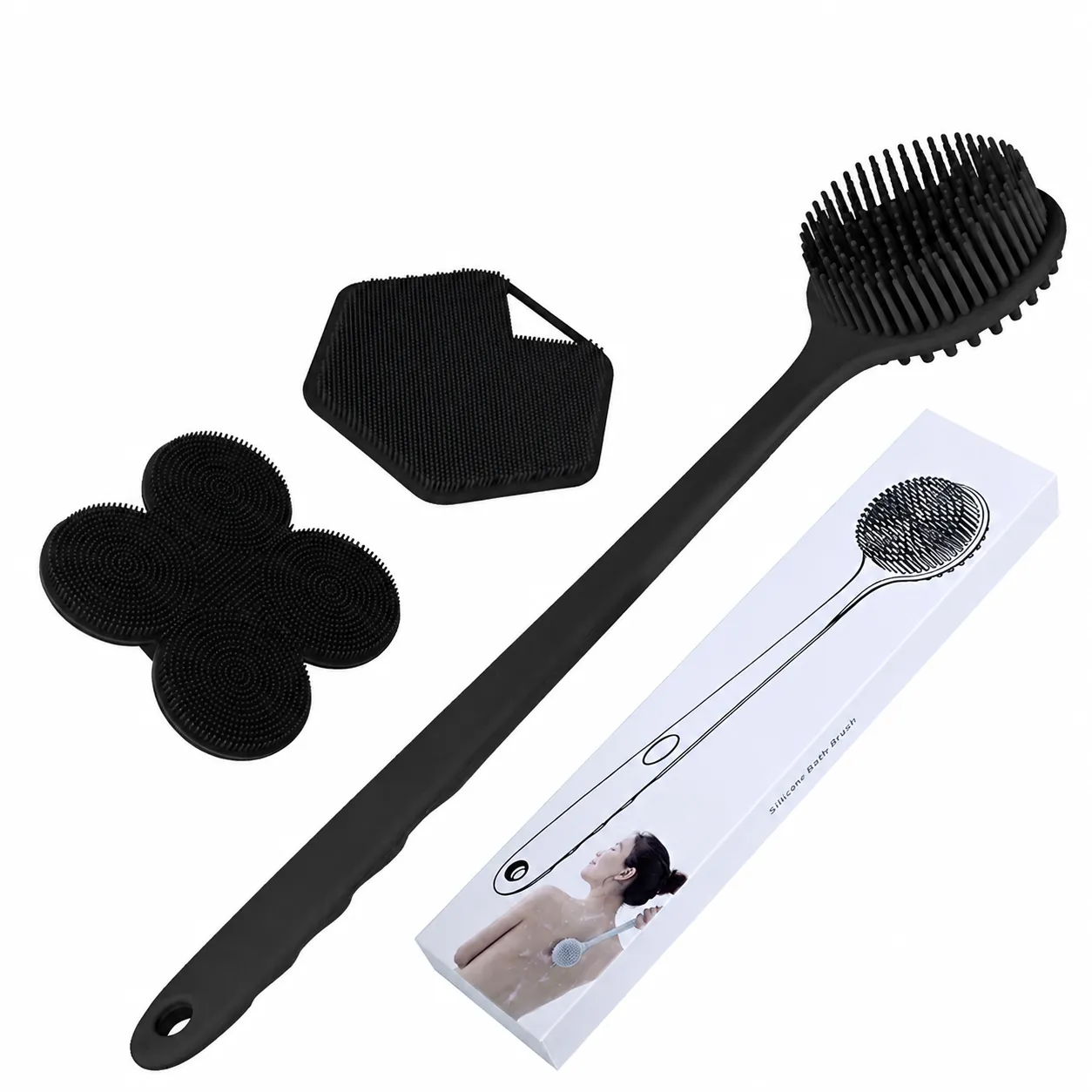 Long Handle Silicone Body Brush Double Sided Back Scrubber Soothing Exfoliating Bath Shower Brush Soft Bristles Massaging Cleansing Brush For Bathroom Daily