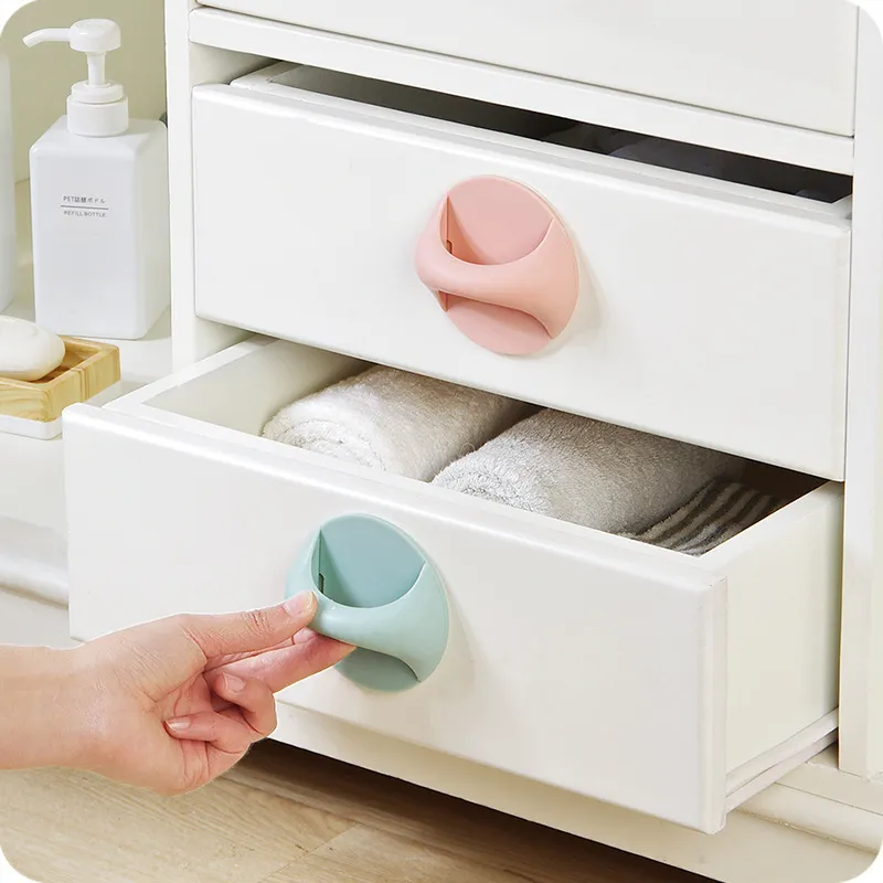 Creative Home Punch-Free Adhesive Door Handle Round Drawer Pull Plastic Cabinet Door Knob Matte Finish