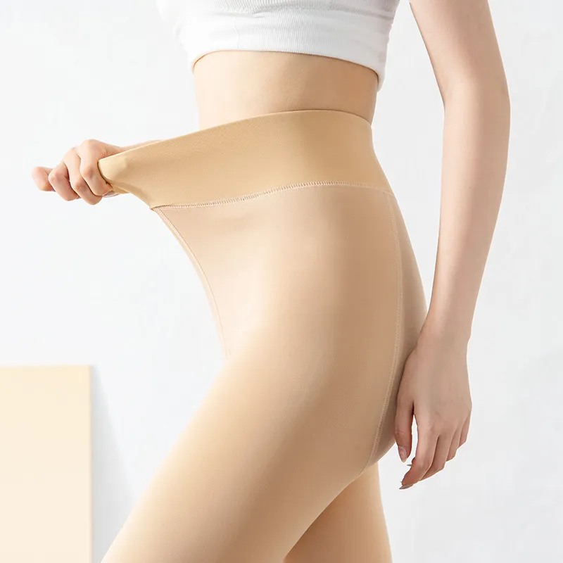Women Winter Fleece Lined Thickened Leggings Fake Translucent Thermal Tights High Waist Slimming Warm Footed Stirrup Pants