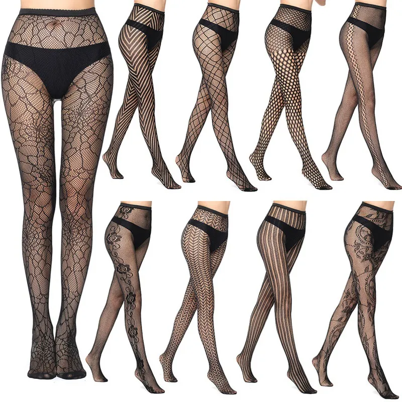 Women Sexy Fishnet Stockings Hollow Out Jacquard Tights High Elastic Pantyhose Slim Fit Lingerie Underwear