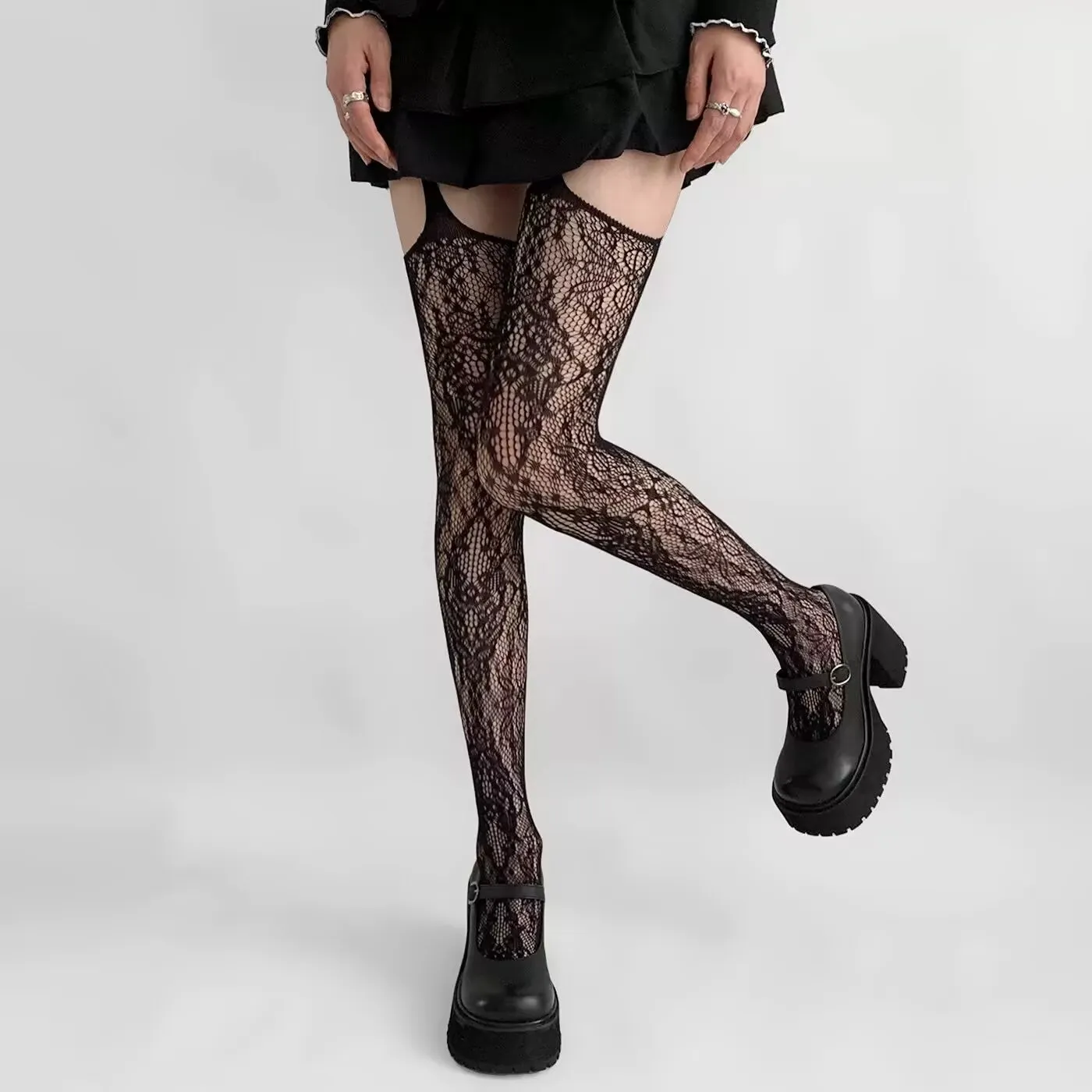 Women Retro Jacquard Garter Pantyhose Sexy Hollow Out Ripped Tights Y2K Dopamine Erotic Fashion Stockings