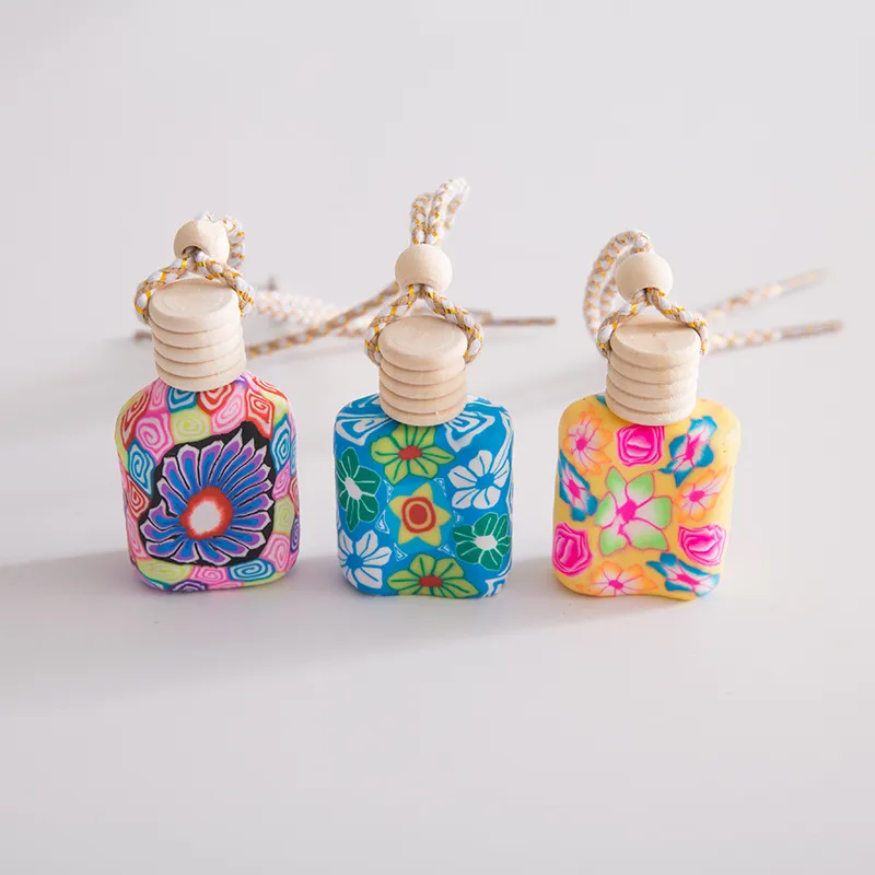Weicher Ton Auto Parfüm Leere Flasche Hängende Aromatherapie Flasche Blumenmuster Ätherisches Öl Diffusor Flasche