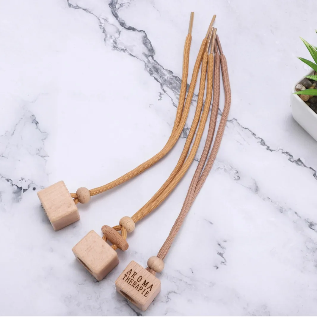 Tapa de Madera Cuadrada para Frasco de Perfume Funda de Madera de Haya con Cuerda Colgante Accesorio Colgante de Difusor de Aromaterapia para Coche