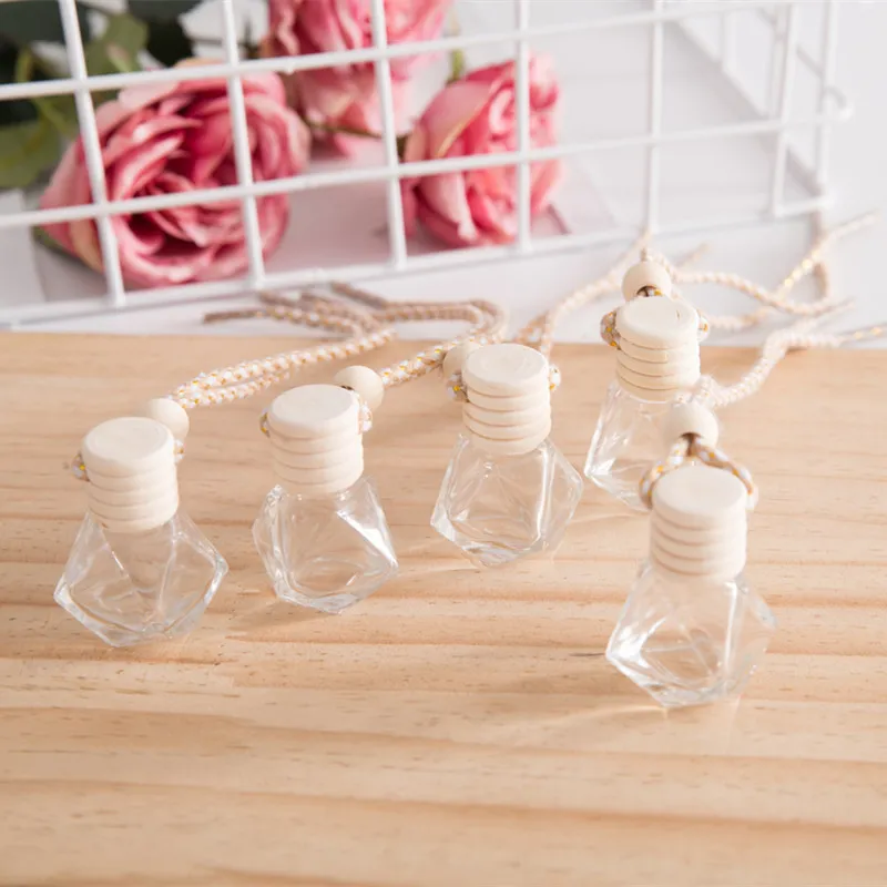 Auto Parfüm Flasche Anhänger Leeres Glas Aromatherapie Ätherisches Öl Diffusor Hängende Ornament Diamant Schliff Design