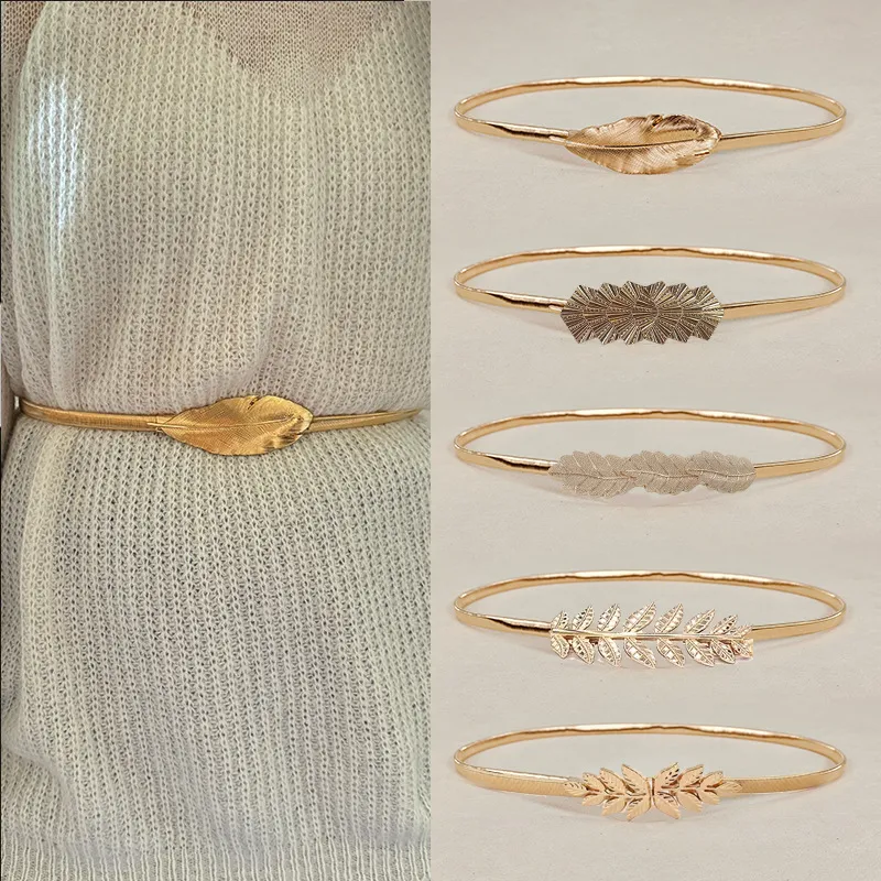 Γυναικεία Μεταλλική Ελαστική Ζώνη Moda Versatile Φύλλο Φτερό Διακοσμητική Ζώνη Μέσης Για Πουλόβερ Τζιν Φόρεμα