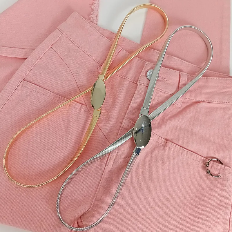 Chaîne de Taille en Métal pour Femmes Ceinture Extensible Élastique Boucle Ovale Robe Pull Bande de Taille Décorative Accessoires de Mode