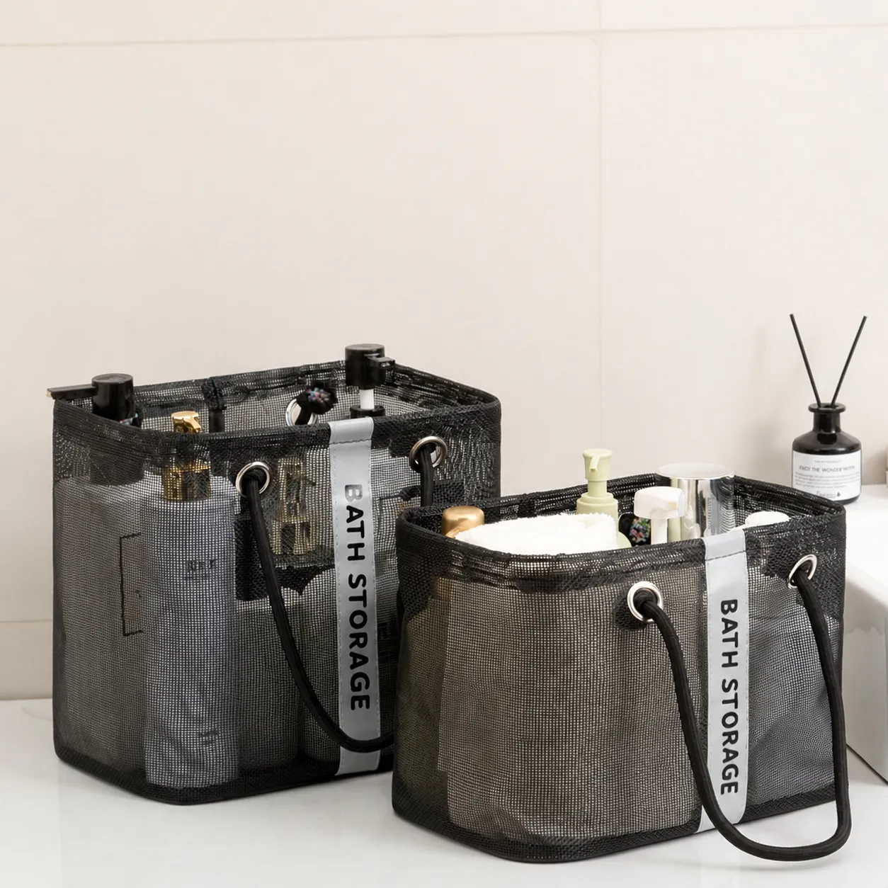 Borsa da Toeletta in Maglia da Uomo Impermeabile Portatile Viaggio Borsa di Lavaggio Grande Capacità Cestino Doccia