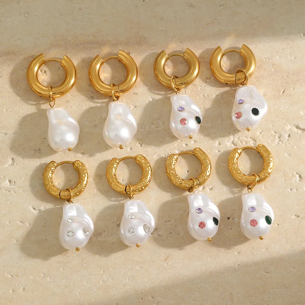 18K Gold Plated Stainless Steel Artificial Pearl Rhinestone Drop Earrings Retro Fashion Jewelry For Women