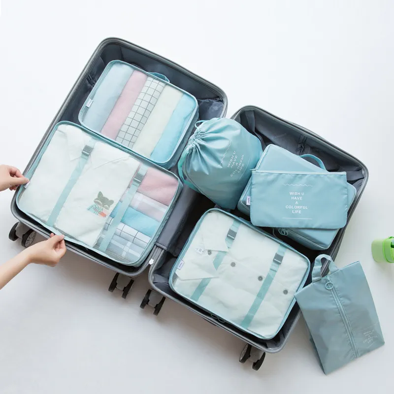 Reise Aufbewahrungstaschen Set Wasserdicht Koffer Organizer Würfel Tragbare Packtaschen Für Kleidung Schuhe Reise Zubehör