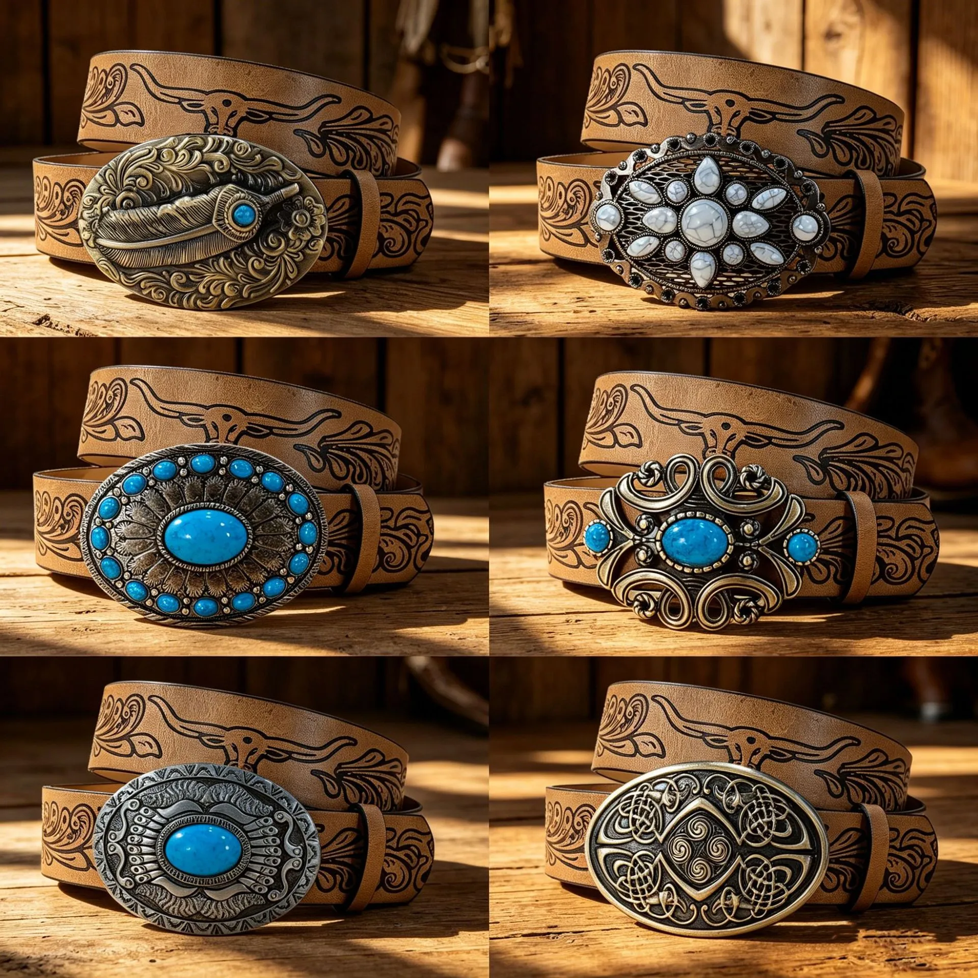 Retro Western Cowboy PU Leather Belt For Women Turquoise Stone Alloy Buckle Bull Head Embossed Vintage Waist Strap