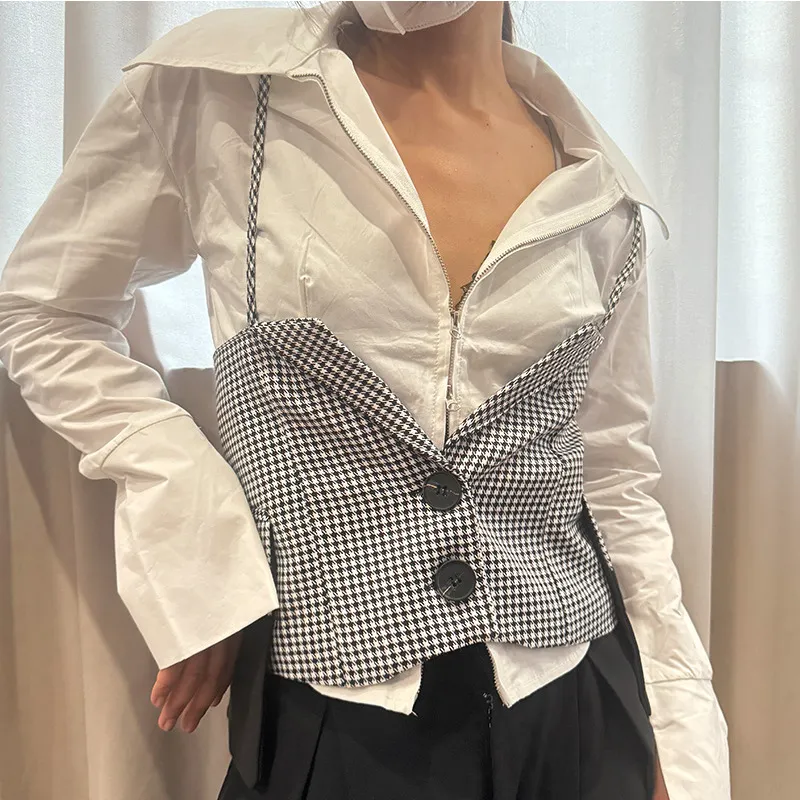 Dames Koreaanse Stijl Hondentand Vetersluiting Bovenkleding Vest Mouwloos Top Veelzijdig Casual Mode Kleding