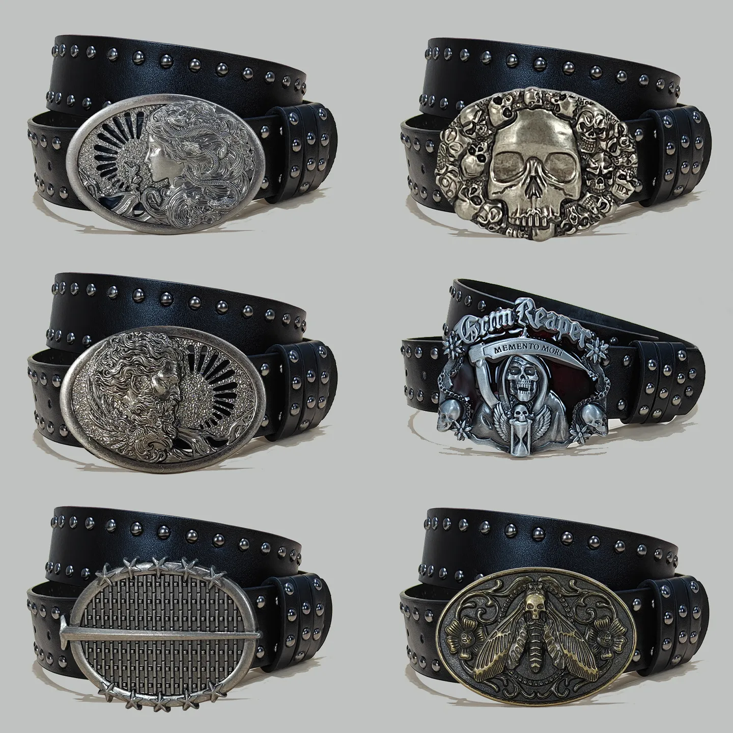American Retro Unisex PU Leather Belt Gothic Punk Metal Studded Embossed Buckle Waist Belt For Jeans Skirt