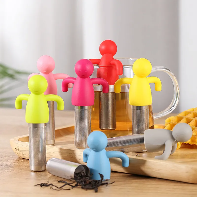 Infusore per Tè in Silicone in Acciaio Inossidabile 304 Colino per Tè Creativo Omino Filtro per Tè Ufficio Casa