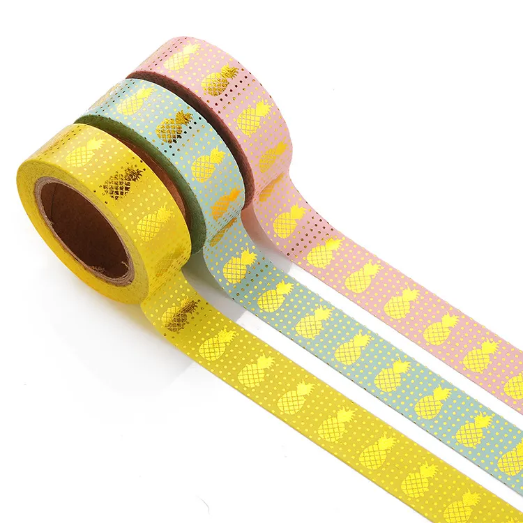 Ruban Washi Décoratif Feuille d'Or Motif Ananas Pois Masquage Pour Journal Planificateur Scrapbooking Papeterie Artisanat DIY
