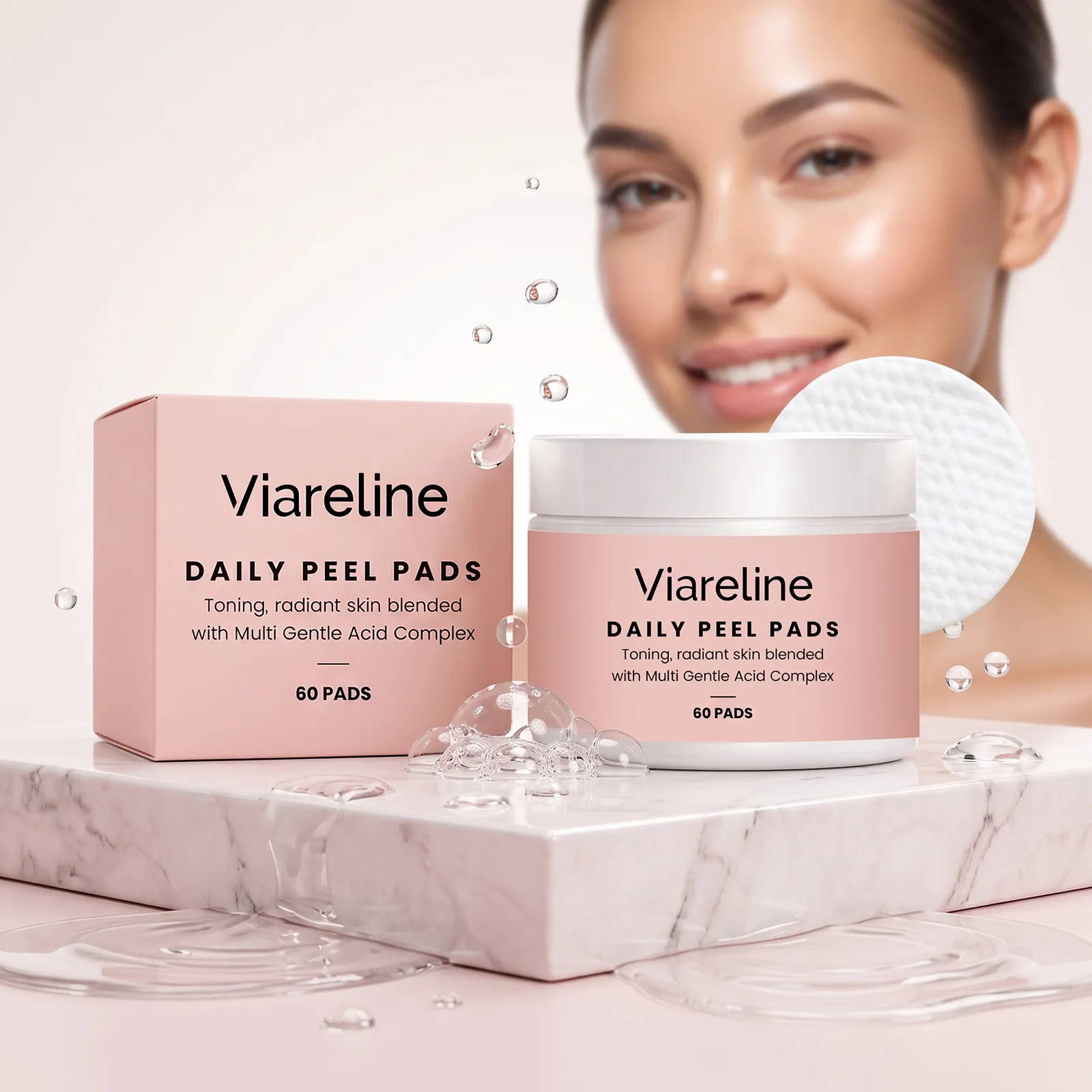 Viareline Gentle Exfoliating Cotton Pads Daily Peel Pads Facial Cleansing Skin Brightening Smoothing Skincare Pads