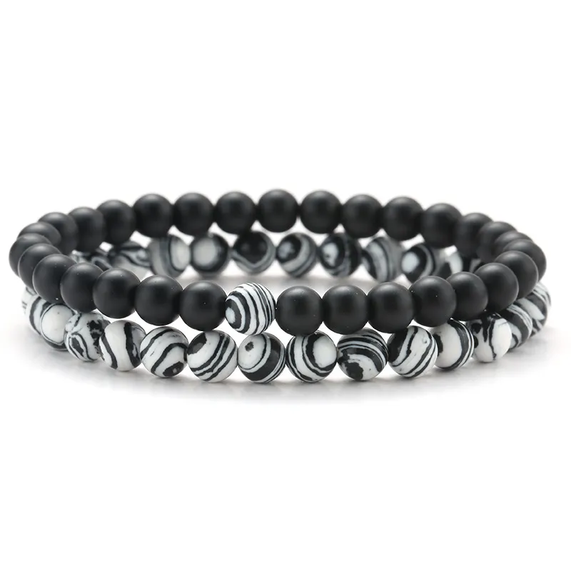 Fashion Natural Semi-Precious Stone Black Agate 6mm Round Beads Stacking Bracelet For Men Double Layer Lucky Beads Charm Pulsera Jewelry Gift