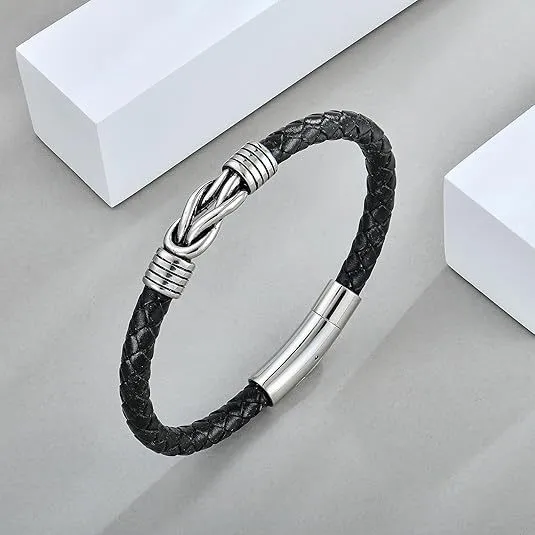 Herren Edelstahl Leder Armband Magnetverschluss Geflochten Meliert Armreif Mode Freizeit Handgelenk Schmuck Geschenk