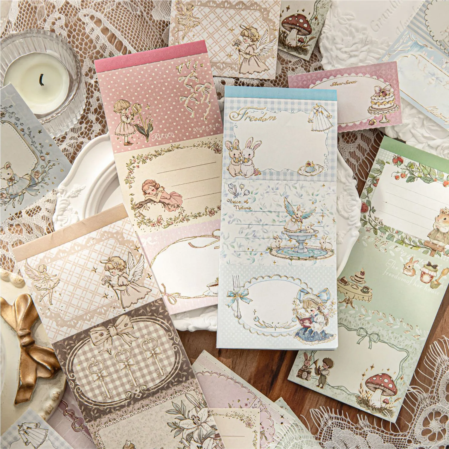 Bloc-notes Momo Rétro Tea Party Marquage à Chaud Papier Kraft Blanc Déchirable Journalisation DIY Décor Papier Scrapbook