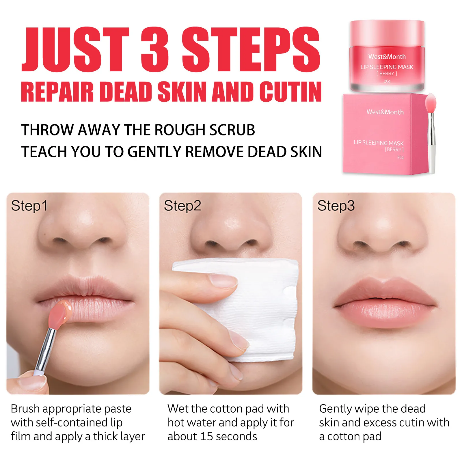 Mascarilla Labial en Gel Hidratante Bálsamo Labial de Dormir Con Pincel de Silicona Cuidado Nutritivo