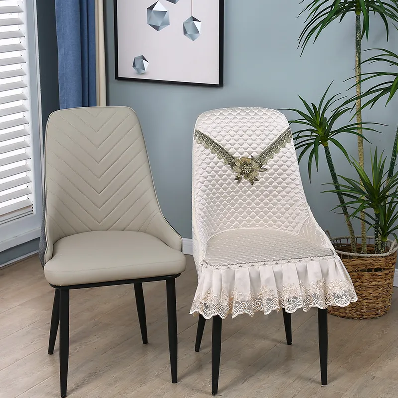 Floral Quilted Chair Cover Tablecloth Set Lace Edging Dustproof Dining Table Cloth Chair Cushion Protector