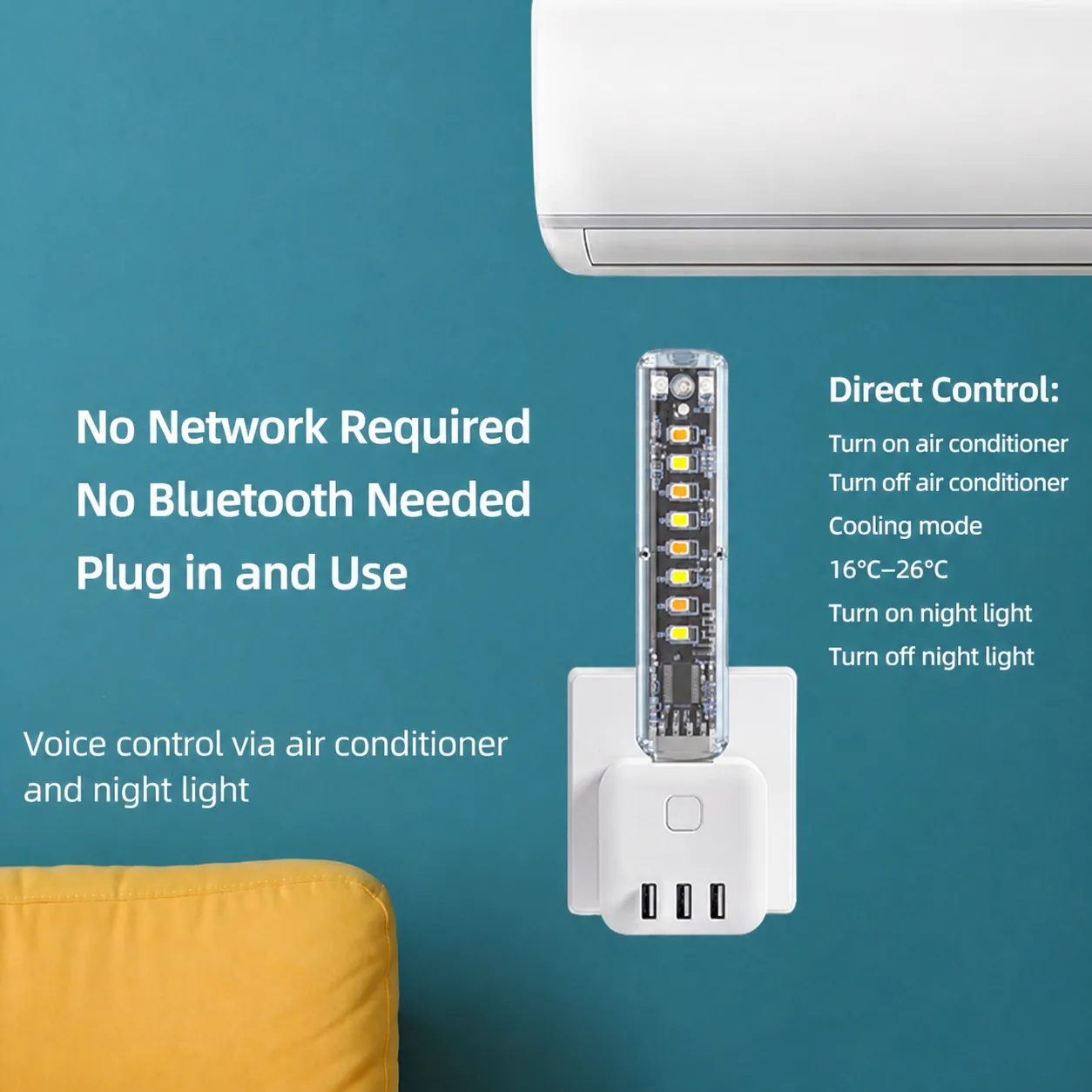 USB Smart Voice Controlled Air Conditioner Companion Night Light LED Voice Command Bedside Lamp Plug In Electronic Device