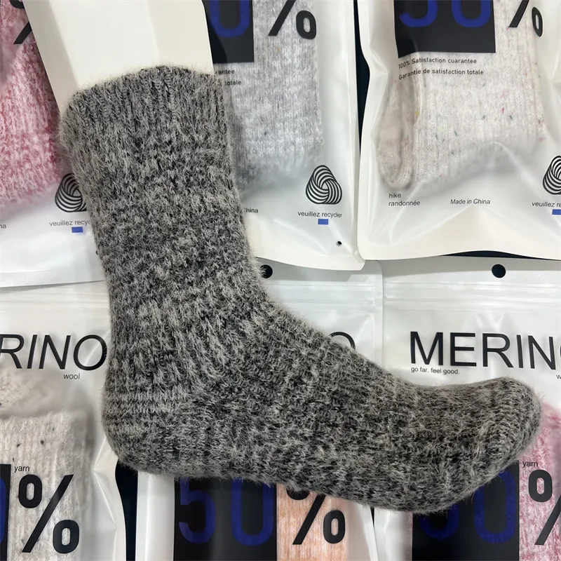 Merino Wool Blend Mid Calf Socks Candy Color Winter Warm Moisture Wicking Thermal Crew Socks For Women Outdoor Hiking
